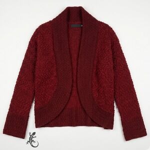 Dokotoo Popcorn Knit Cardigan L Burgundy Open Front Shawl Collar Soft Sweater